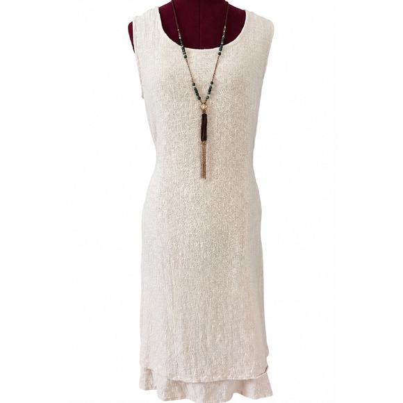 Bai Xiu Xiu Dresses & Skirts - Artisan Japanese Linen Textured Sleeveless Midi Dress Natural Minimalist Tie M